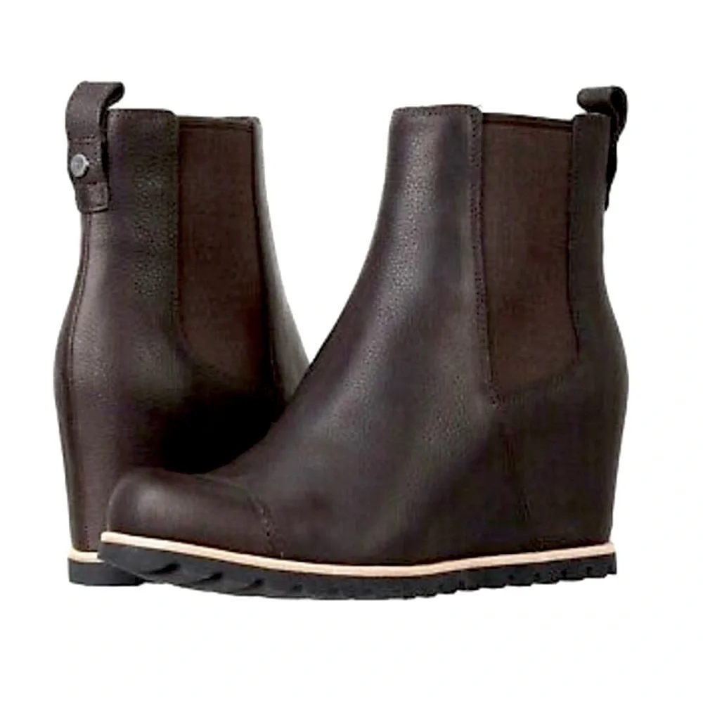 UGG Pax Leather Wedge Bootie Brown Size 10